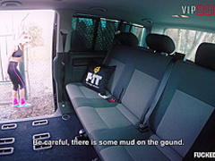 Sex on the back seat of the car feels so good to a hot brunette