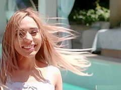 Petite Alita Lee throats and pussy rammed by guys huge dick