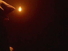 Blindfolded slave is locked in stocks