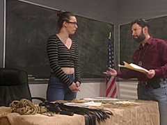 Detective rough bangs evidence clerk