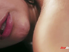 Oiled girl, Abella Dander is moaning loudly from pleasure, while getting her wet pussy licked