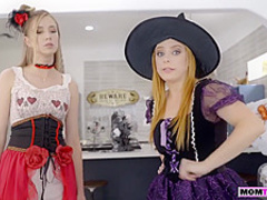 MILF mom tries to help stepsons boner and fucked hard