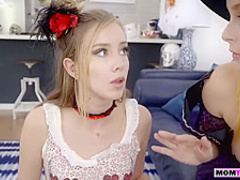 MILF mom tries to help stepsons boner and fucked hard