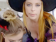 MILF mom tries to help stepsons boner and fucked hard