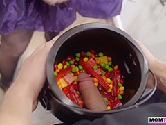 MILF mom tries to help stepsons boner and fucked hard