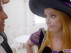 MILF mom tries to help stepsons boner and fucked hard