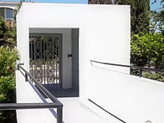 Dark haired milf in black stockings likes to take a horny, black guy’s large meat stick