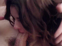 Small tited brunette babe, Kelly Madison is eagerly sucking her horny friend’s big meat stick