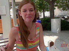 Kinky teen bitch with nice nails is sitting on the armchair and spreading her hairy pussy