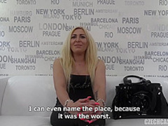 Experienced blonde woman, Patrice is sucking her agent's dick and fucking him every once in a while