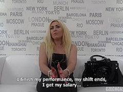 Experienced blonde woman, Patrice is sucking her agent's dick and fucking him every once in a while