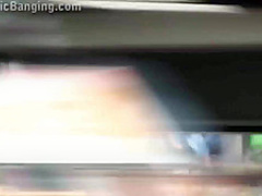 Horny woman got fucked in a bus station by two guys at the same time