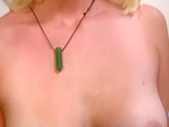 This cute blonde jerks off her man