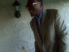 Red haired babe and a black guy are fucking like wild animals in the living room