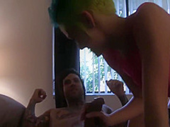 Two hot punk sluts pleasuring a guy in pov