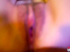 A busty blonde is horny in this pov video