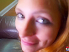 A busty blonde is horny in this pov video