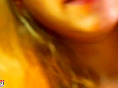 A busty blonde is horny in this pov video