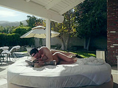 Tattooed blonde in red sandals with very high heels, Karma Rx got fucked in her new villa