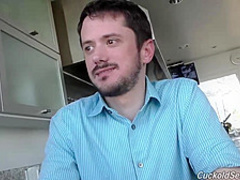 Adriana Chechik is having a threesome with two black guys, while her partner is watching her