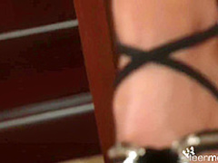 This brunette feels horny and masturbates