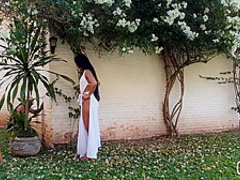 Gorgeous Latin lady got down and dirty with her lover in the garden, during the day