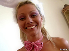 Pinky June enjoys her tight pussy