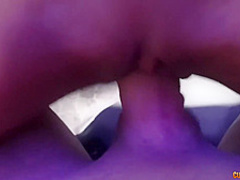 Horny brunette in stockings and high heels is about to get her daily dose of a wild fuck