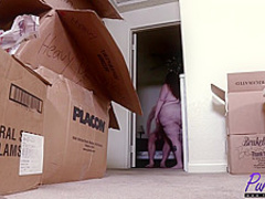 Fat redhead is eagerly sucking a hard meat stick and getting it inside her shaved pussy