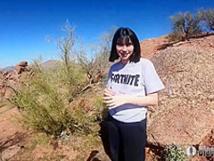 Frisky brunette, Malory Malibu is sucking cocks in various places and spreading up to get fucked