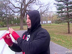 Mature, red haired woman is sucking her lovers dick and getting it inside her wet pussy