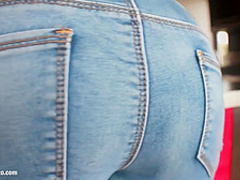Girl takes of her jeans and makes you hard