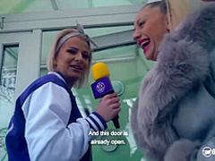 Hot, tattooed blonde, Dana Jayn is working as a reporter and often having casual sex sessions