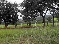 Curvaceous brunette is sucking a strangers dick outdoors and getting fucked very hard, in return