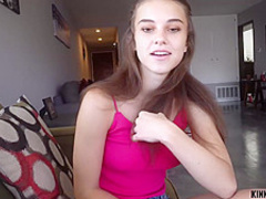 Delightful teen with blue eyes, Ellie Eilish is getting her daily dose of fuck, from the back