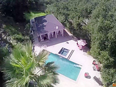 Gorgeous brunette with big boobs, Peta Jensen is wearing stockings and lingerie while having sex