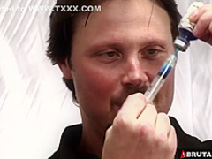 Captive slut has to drain many cocks