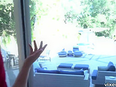 Seductive blonde babe, Lily Labeay likes to have sex with her boss, in his villa