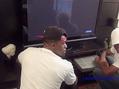 Mature, blonde woman with tiny tits is fucking a handsome black guy and his best friend
