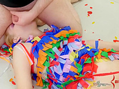 He treats this blonde slut like a pinata