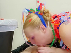 He treats this blonde slut like a pinata