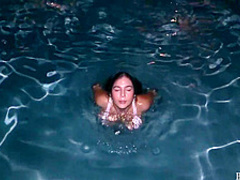 Blonde sex night over next to the pool