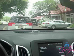 Small titted blonde babe is gently sucking her boyfriends cock in his new car and enjoying it