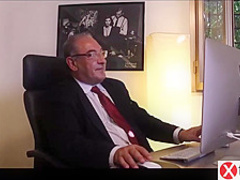 Italian, red haired babe is eagerly sucking cock in her office, before getting fucked hard