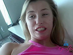 Fresh blonde teen is getting fucked early in the morning and giving a footjob to her guy