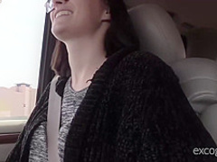 Nerdy babe with dark hair and glasses, Rachel is sucking her best friends dick and getting banged