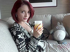 Slim chick likes to eat burgers and get her tight pussy fingered until she cums