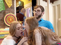 Anya Olsen and Samantha Hayes are enjoying a local festivity while having a casual threesome