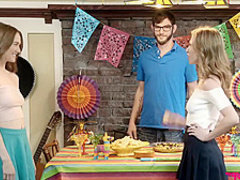 Anya Olsen and Samantha Hayes are enjoying a local festivity while having a casual threesome