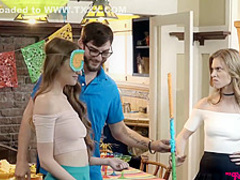 Anya Olsen and Samantha Hayes are enjoying a local festivity while having a casual threesome